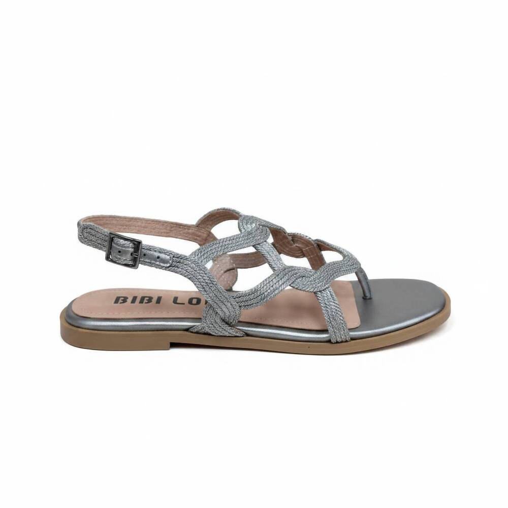 NEW BIBI LOU women's bahia flat open toe sandal in silver